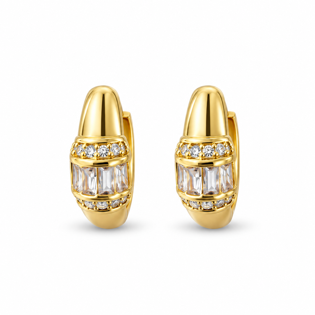 Gold Baguette Crystal Huggie Earrings - view 1