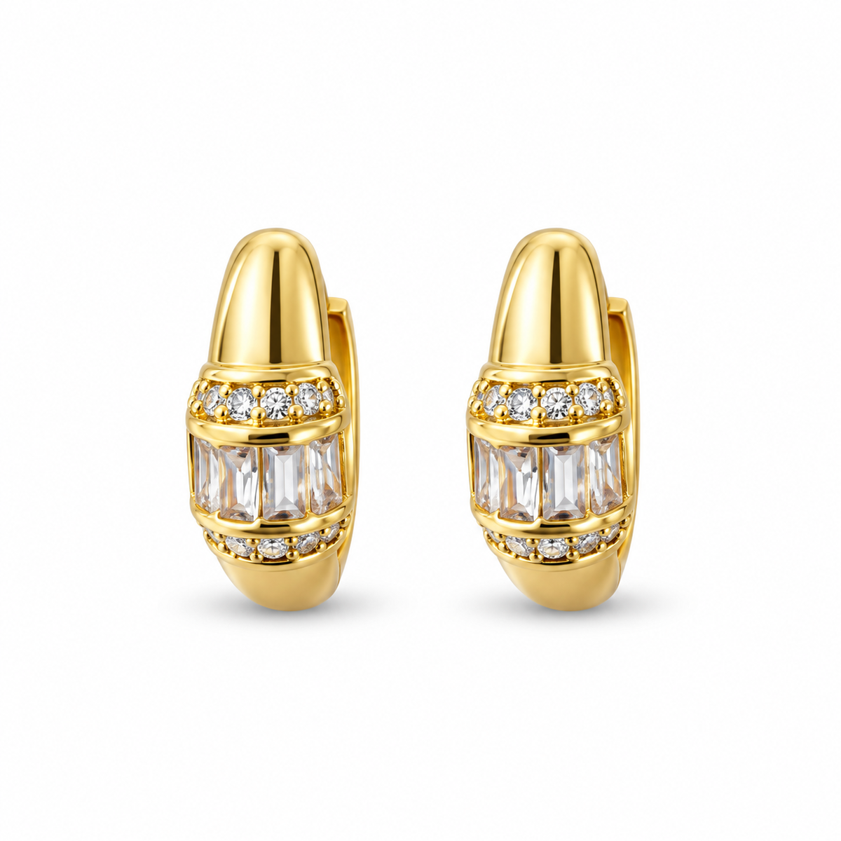 Gold Baguette Crystal Huggie Earrings - view 1