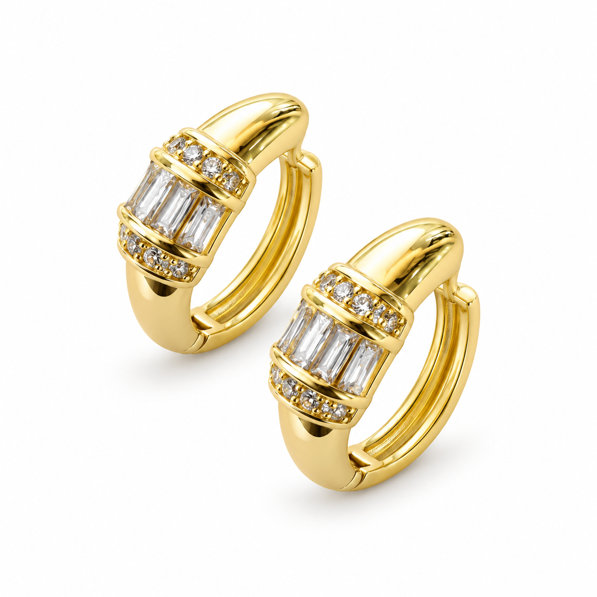 Gold Baguette Crystal Huggie Earrings - view 2