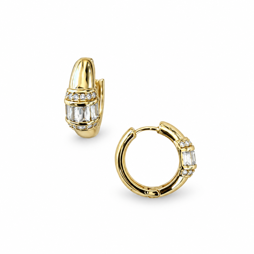 Gold Baguette Crystal Huggie Earrings - view 3