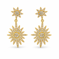 Gold Double Sunburst Crystal Drop Earrings - view 1