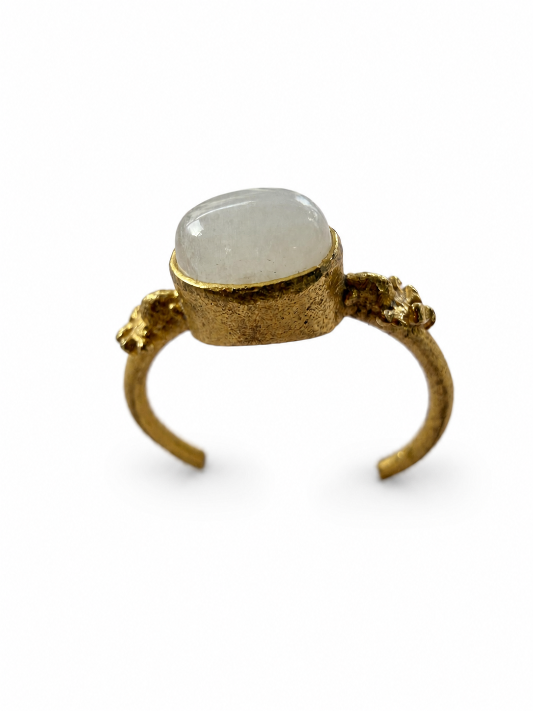 Floral Milky Gemstone Adjustable Gold Ring