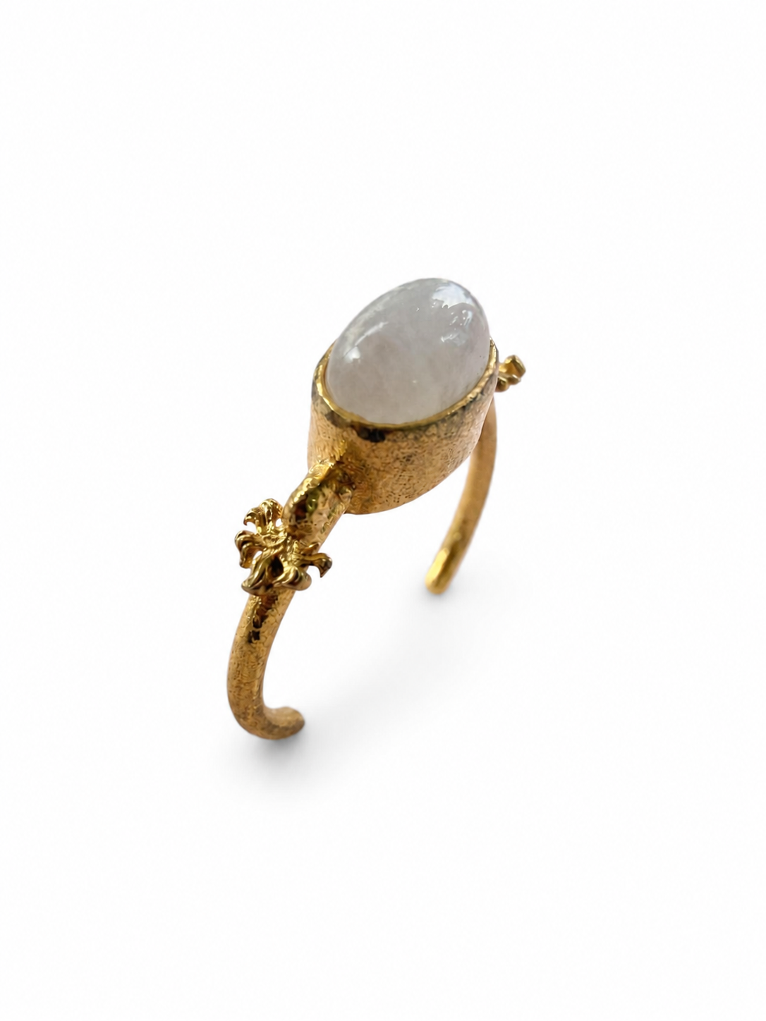 Floral Milky Gemstone Adjustable Gold Ring