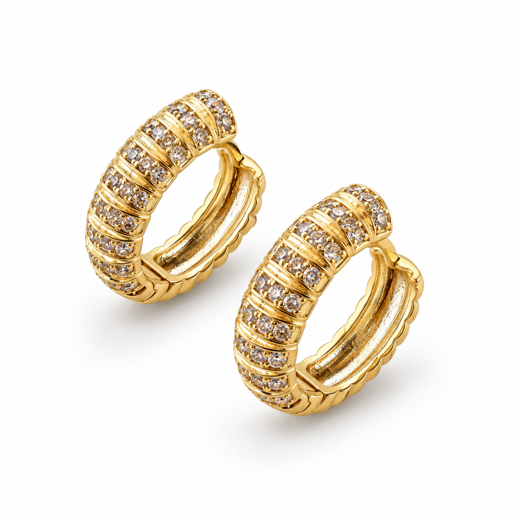 Gold Rainbow Crystal Huggie Earrings - view 2