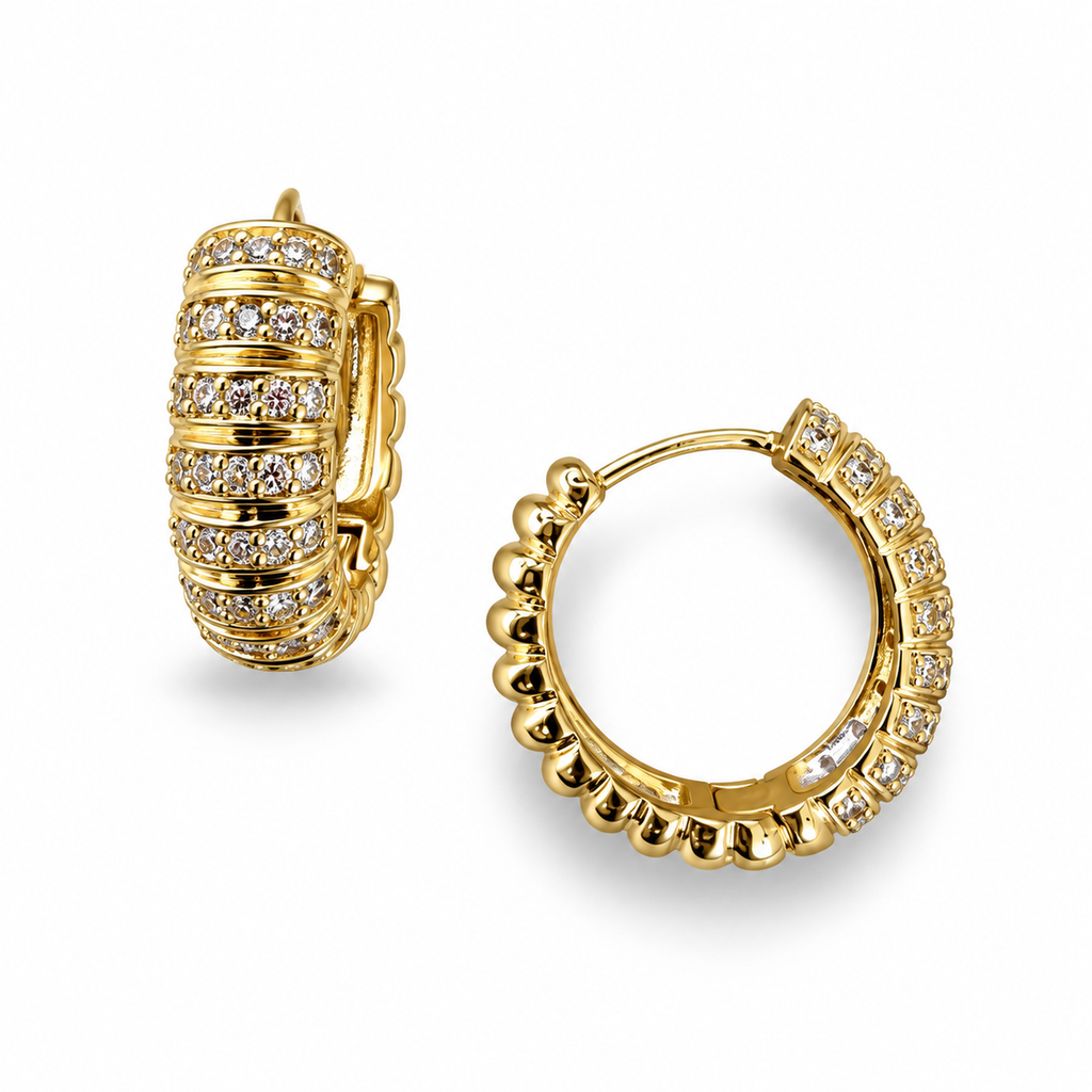 Gold Rainbow Crystal Huggie Earrings - view 3