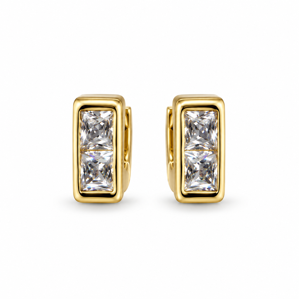 Gold Rectangular Crystal Huggie Earrings - view 1