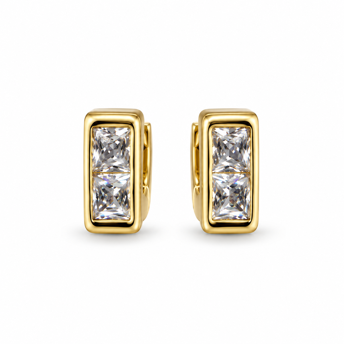 Gold Rectangular Crystal Huggie Earrings - view 1