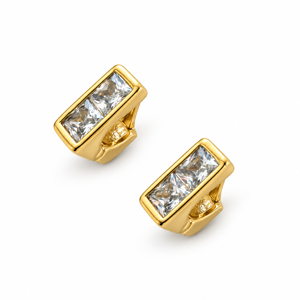 Gold Rectangular Crystal Huggie Earrings - view 2