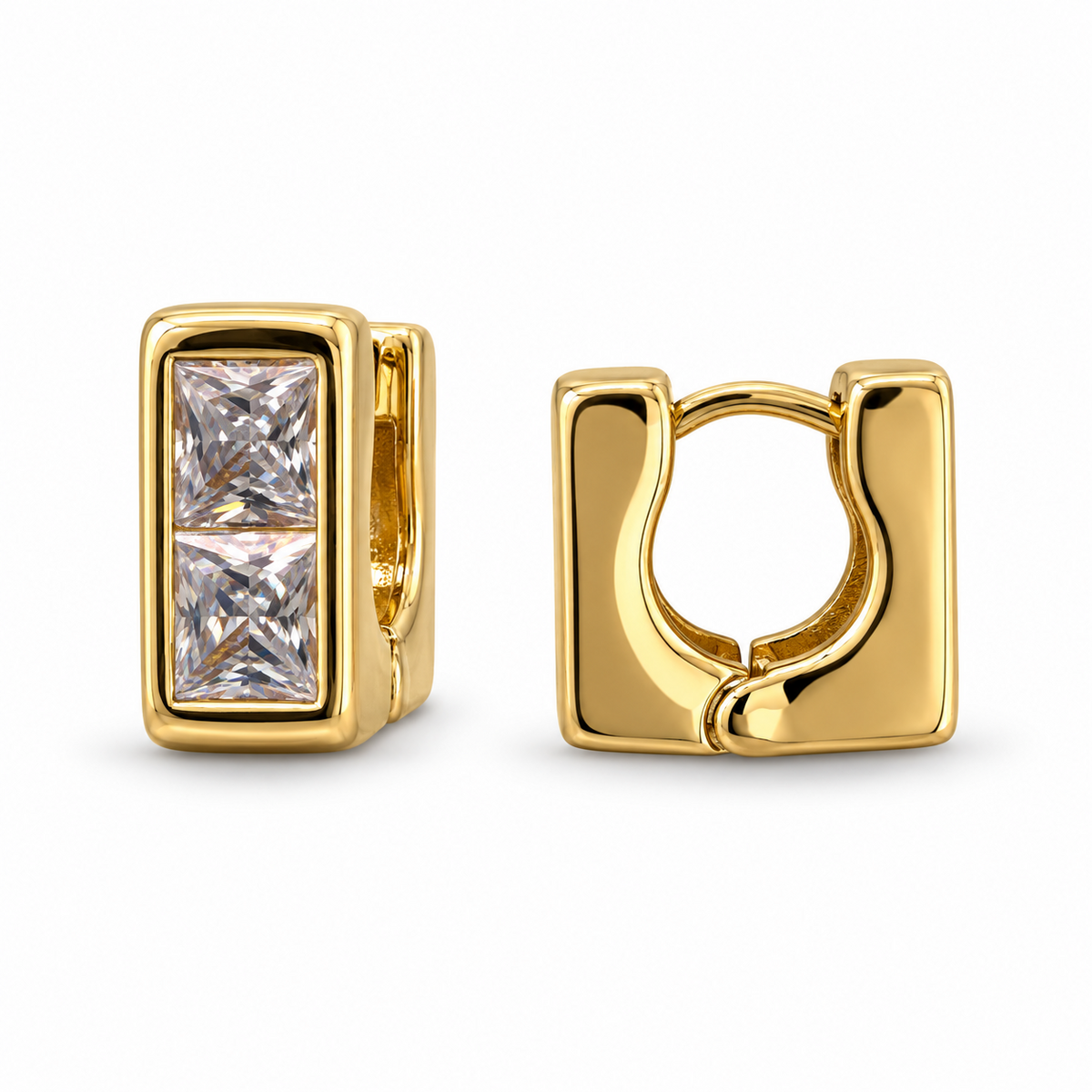 Gold Rectangular Crystal Huggie Earrings - view 3