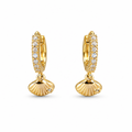 Gold Seashell Charm Huggie Earrings - view 1