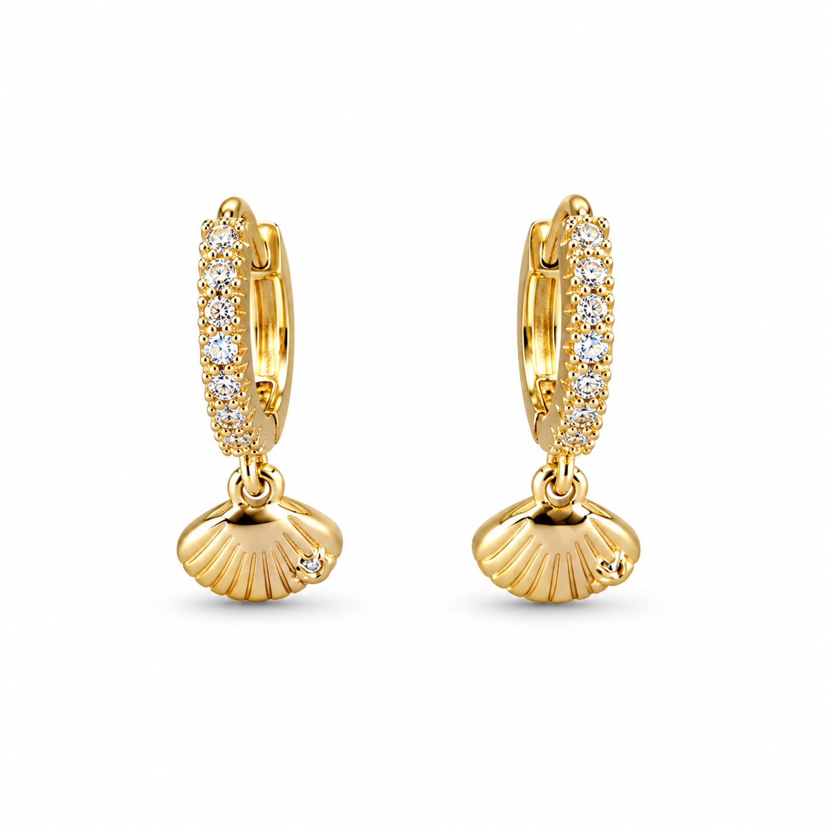 Gold Seashell Charm Huggie Earrings - view 1