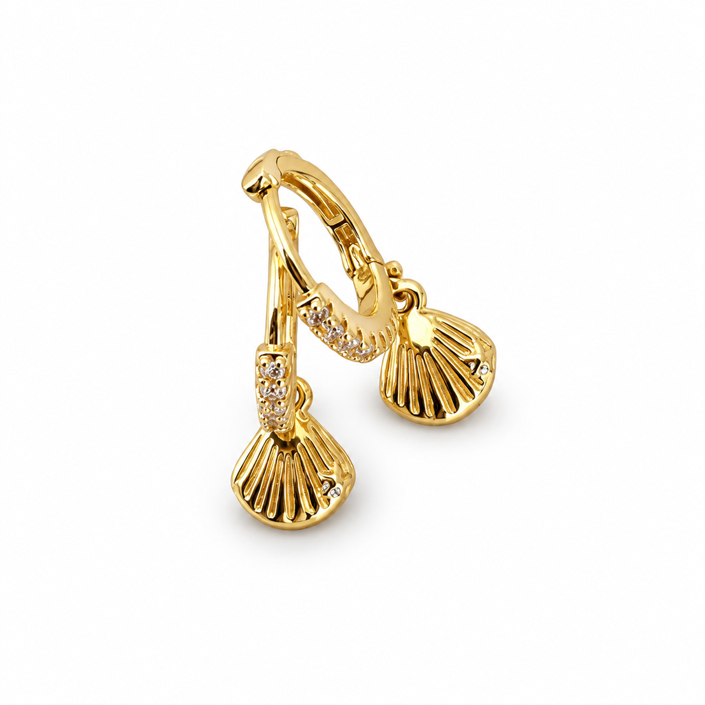 Gold Seashell Charm Huggie Earrings - view 4