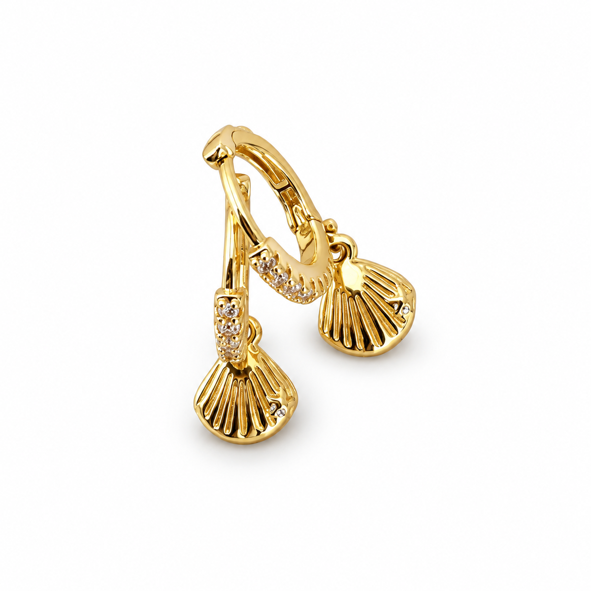 Gold Seashell Charm Huggie Earrings - view 4