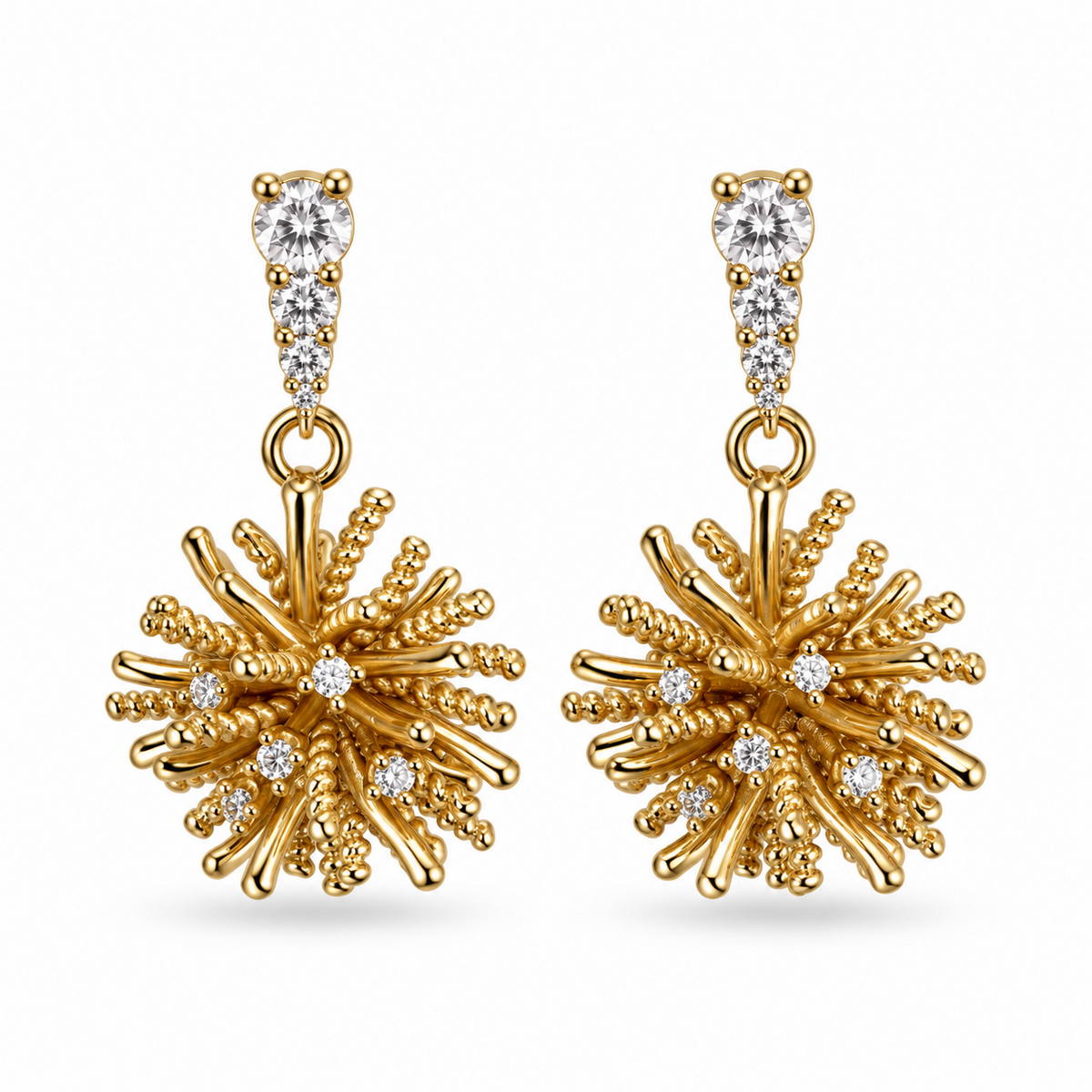 Gold Sunburst Drop Earrings - view 1