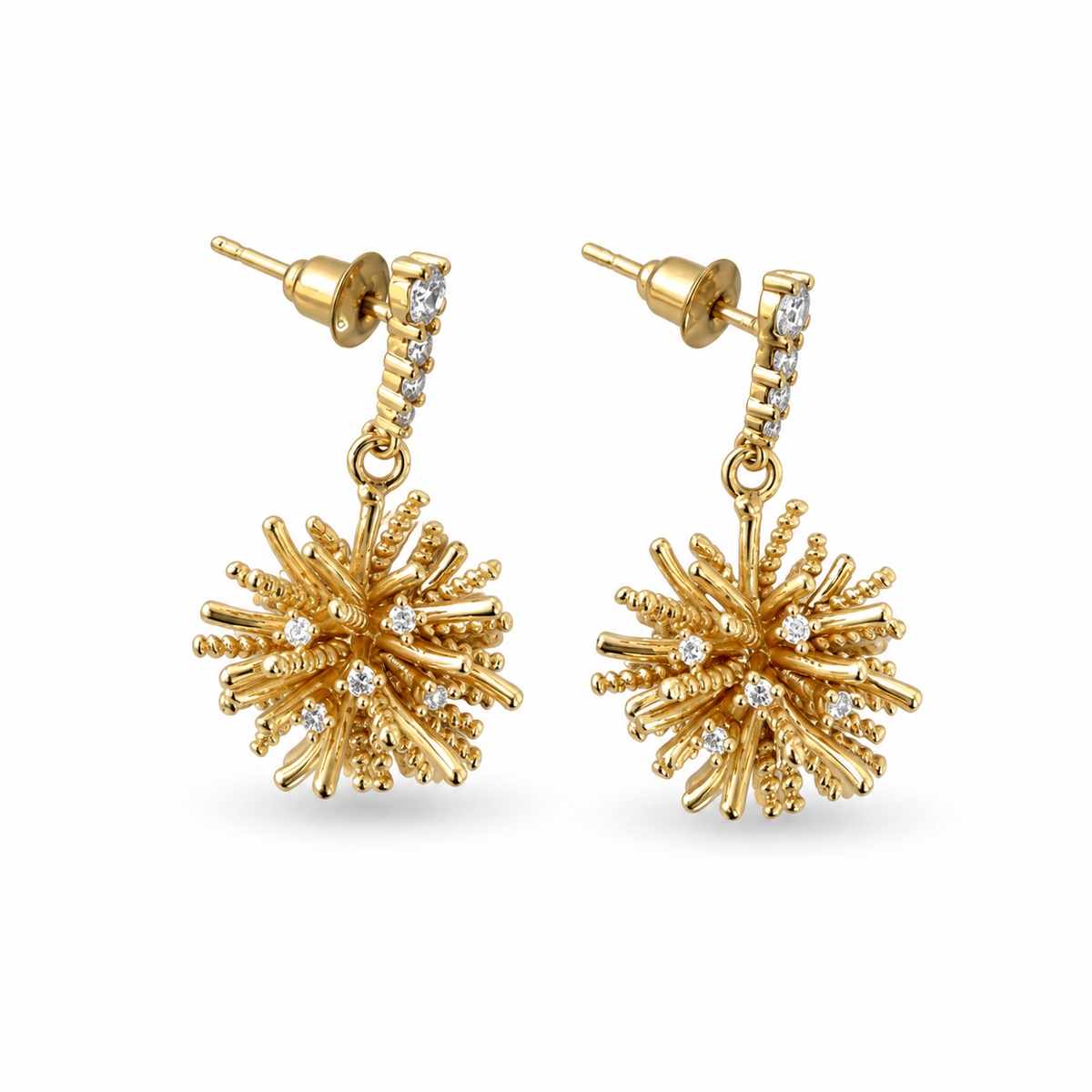 Gold Sunburst Drop Earrings - view 3