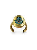 Turquoise Hamsa Adjustable Gemstone Ring