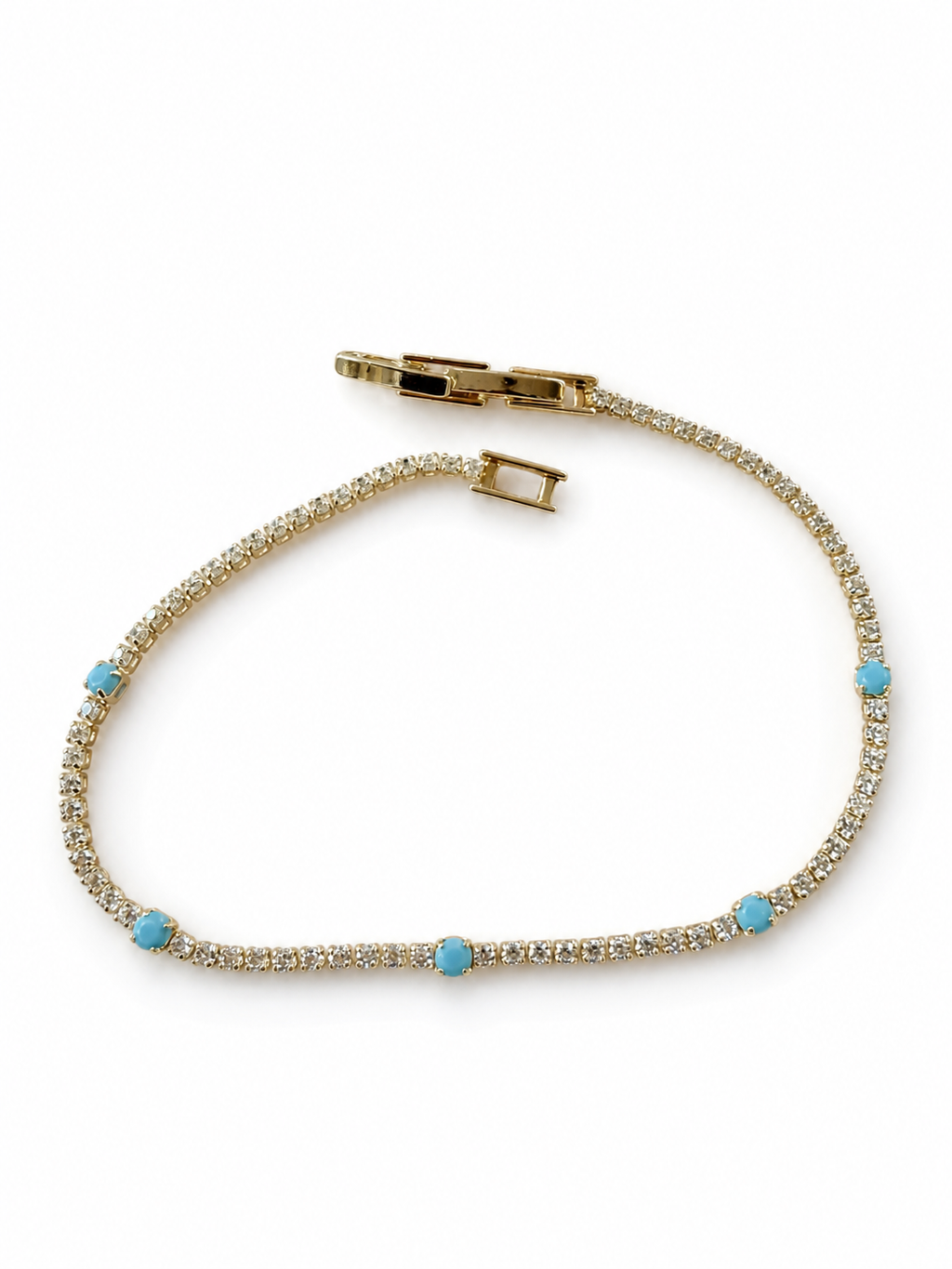 Gold Turquoise Round Crystal Tennis Bracelet