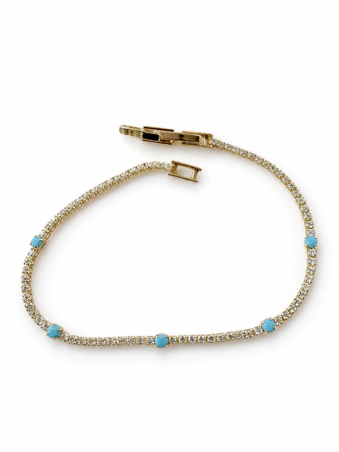 Gold Turquoise Round Crystal Tennis Bracelet