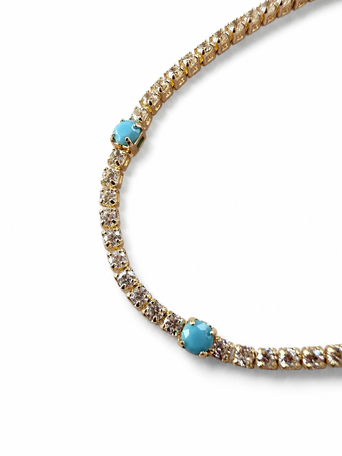 Gold Turquoise Round Crystal Tennis Bracelet