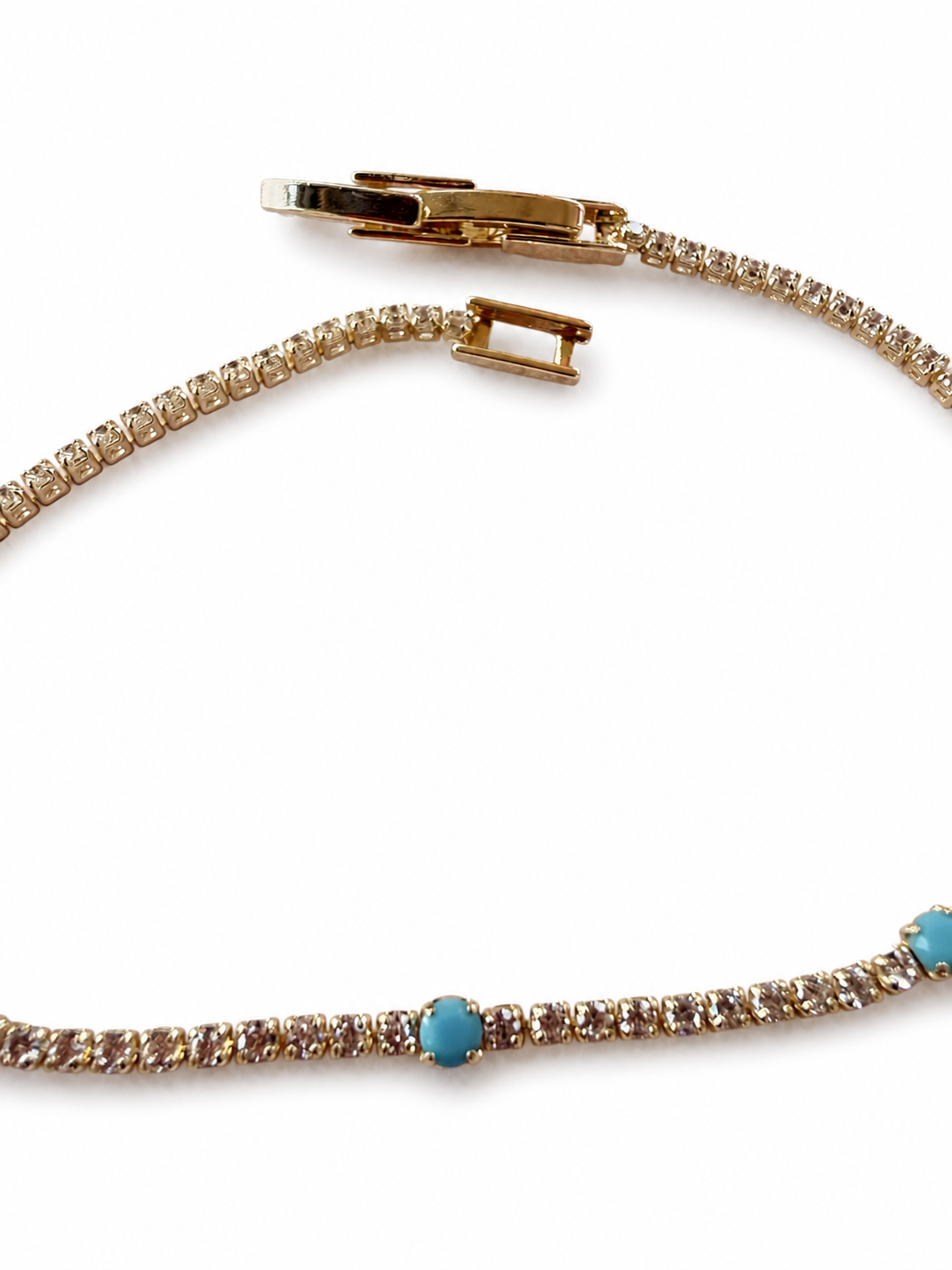Gold Turquoise Round Crystal Tennis Bracelet