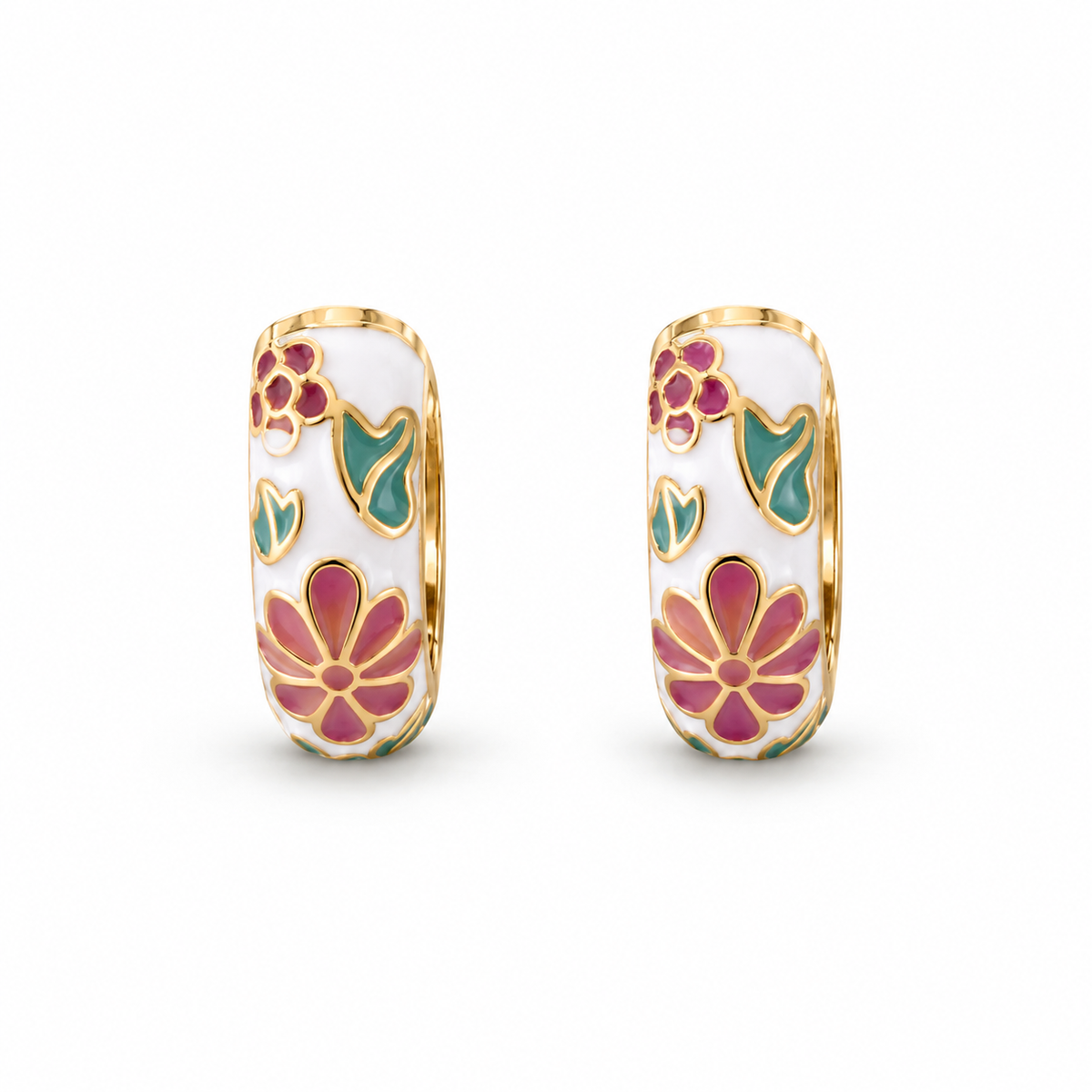 Multicolor Floral Enamel Huggie Earrings - view 1