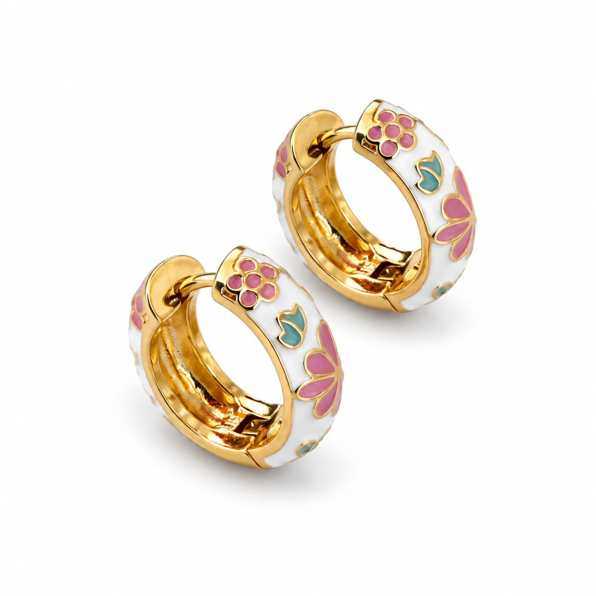 Multicolor Floral Enamel Huggie Earrings - view 2
