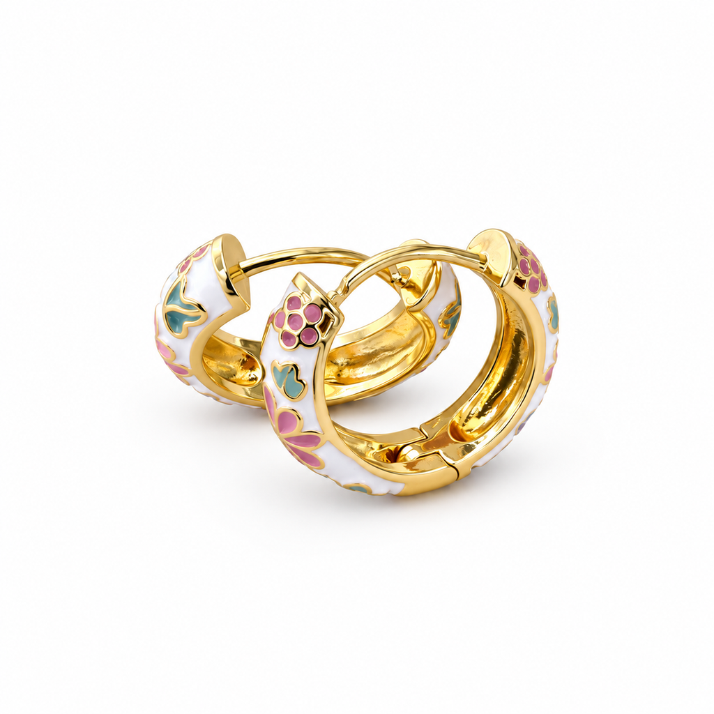 Multicolor Floral Enamel Huggie Earrings - view 3