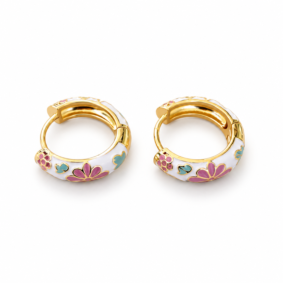 Multicolor Floral Enamel Huggie Earrings - view 4