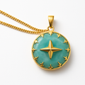 Teal Turquoise Stone Necklace with Gold North Star Pendant