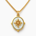 Gold Oval Mother of Pearl Pendant Necklace with North Star