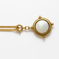 Gold Beaded Frame Round Mother of Pearl Pendant Necklace