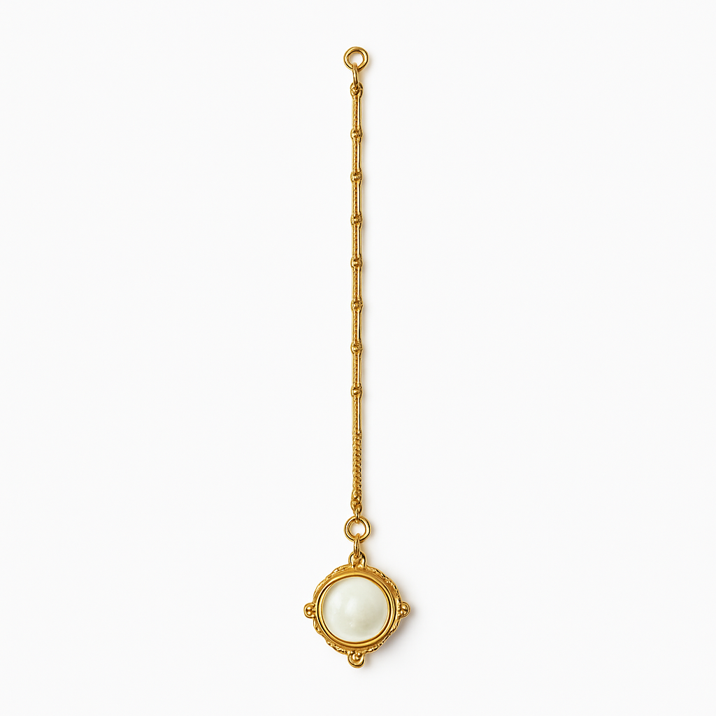 Gold Beaded Frame Round Mother of Pearl Pendant Necklace