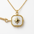 Gold Square Mother of Pearl North Star Pendant Necklace