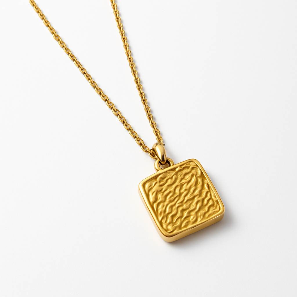 Gold Square White Enamel Butterfly Pendant Necklace