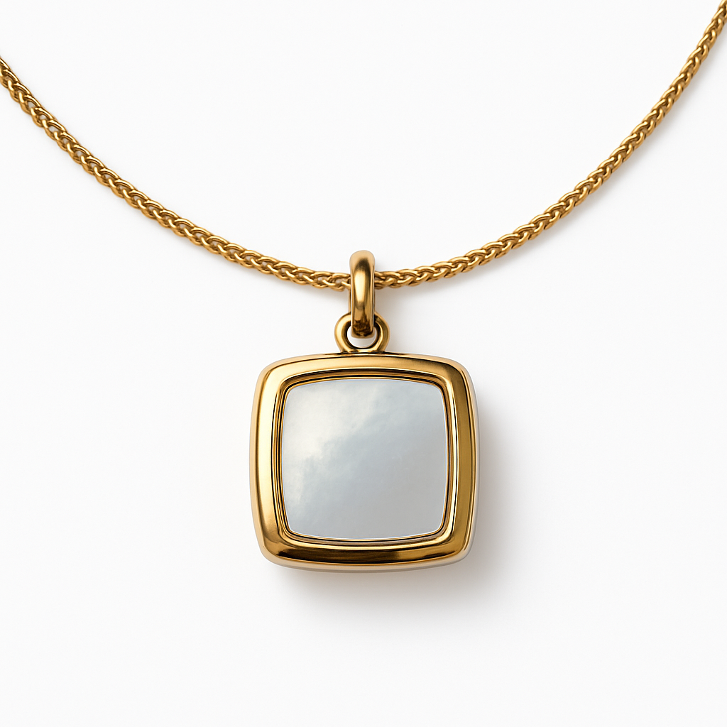 Gold Square Mother of Pearl Pendant Necklace