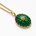Gold Oval Malachite Pendant Necklace with North Star