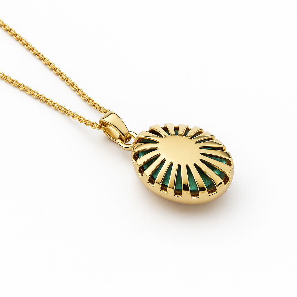Gold Oval Malachite Pendant Necklace with North Star