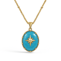 Gold Oval Turquoise Pendant Necklace with North Star