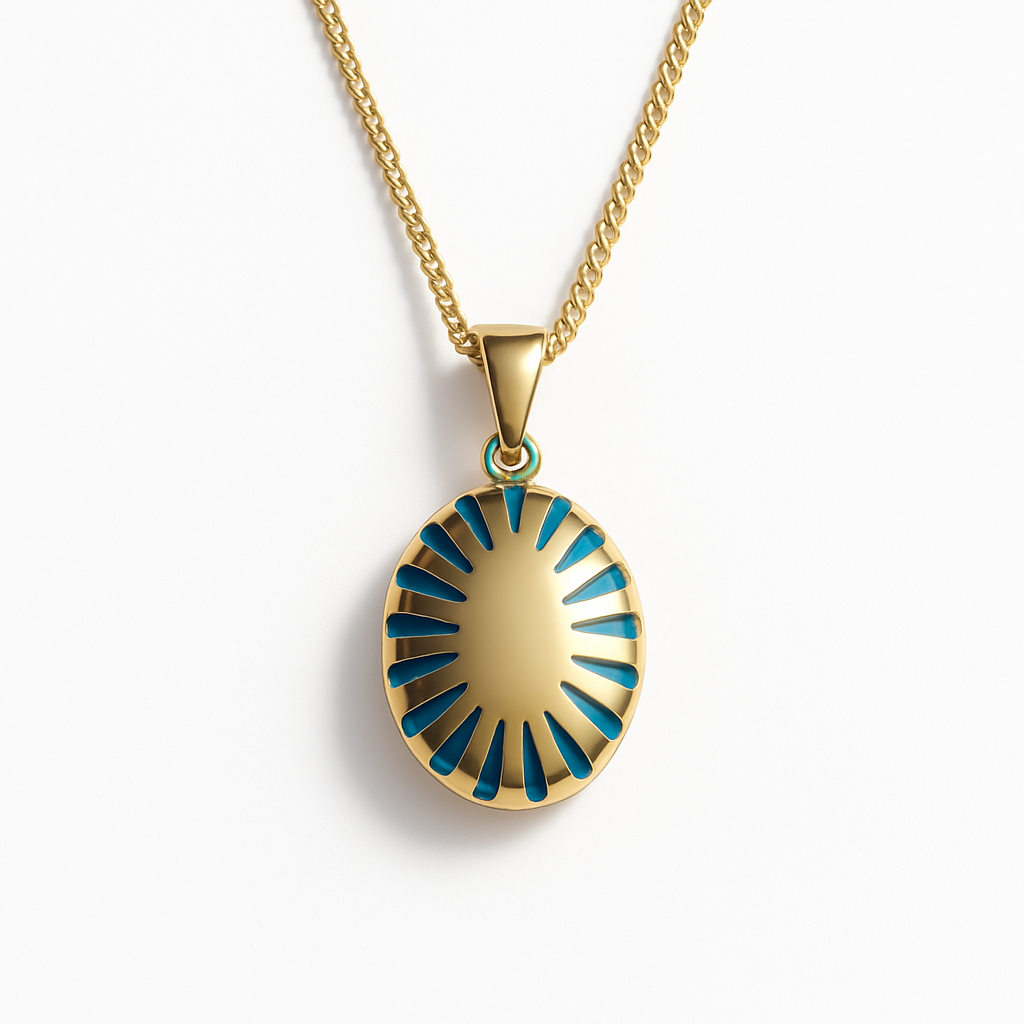 Gold Oval Turquoise Pendant Necklace with North Star