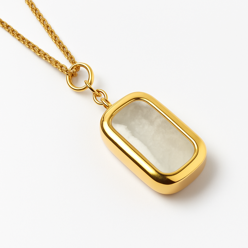 Gold Rectangular Crystal Stone Pendant Necklace
