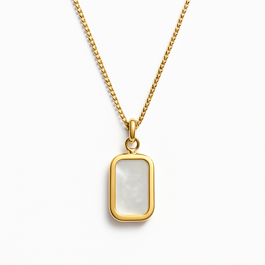 Gold Rectangular Crystal Stone Pendant Necklace