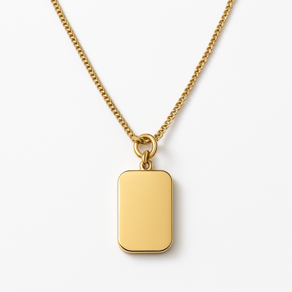 Gold Rectangular Crystal Stone Pendant Necklace