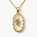 Gold Oval Open Frame Serpent Pendant Necklace
