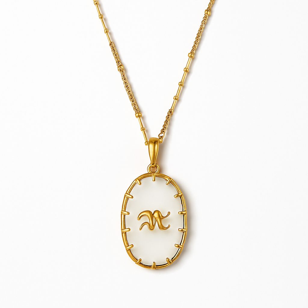 Gold Oval Open Frame Serpent Pendant Necklace