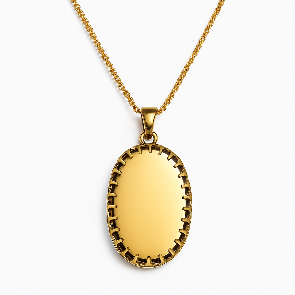 Gold Oval Open Frame Serpent Pendant Necklace