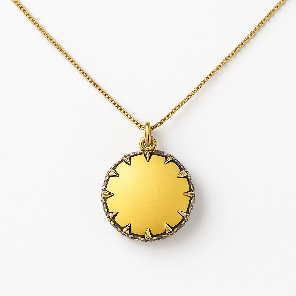 Gold Round White Mother of Pearl Pendant Necklace with Diamond Geometric Center