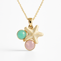 Gold Starfish Pendant Necklace with Mint and Pink Stone Accents