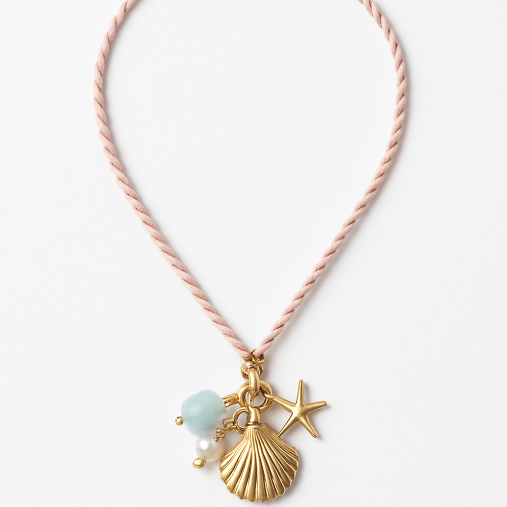 Gold Starfish Pendant Necklace with Mint and Pink Stone Accents