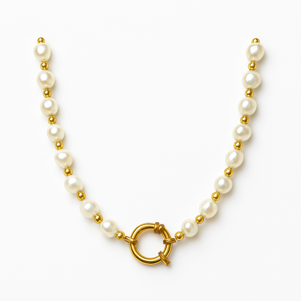 Freshwater Pearl Necklace with Gold Spring Ring Clasp