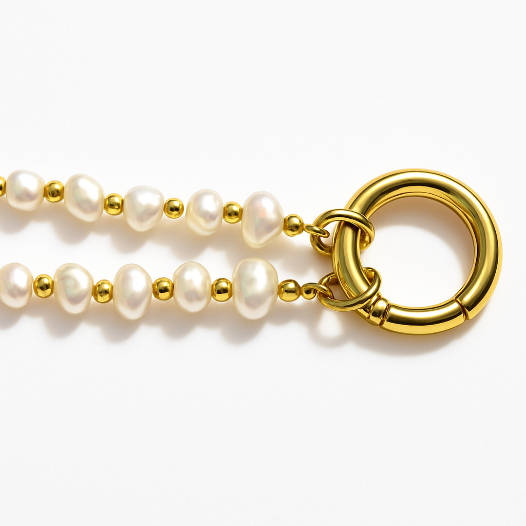 Freshwater Pearl Necklace with Gold Open Heart Clasp